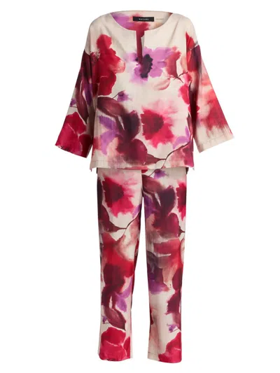 Natori Women's Mizuki Floral Charmeuse Pajamas In Red
