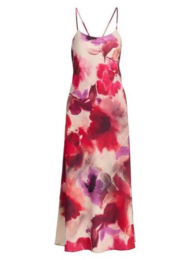 Natori Women's Mizuki Floral Charmeuse Slip Dress In Red