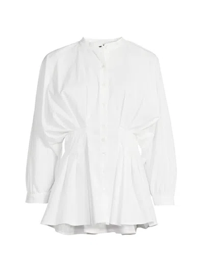 Natori Women's Pleated Cotton Poplin Shirt In White