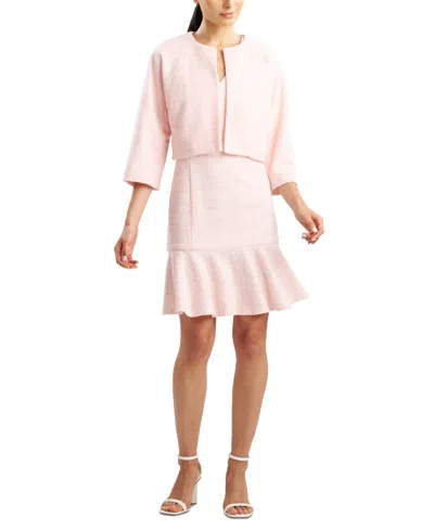 Natori Women's Round-neck Open-front 3/4-sleeve Shrug In Pink,white