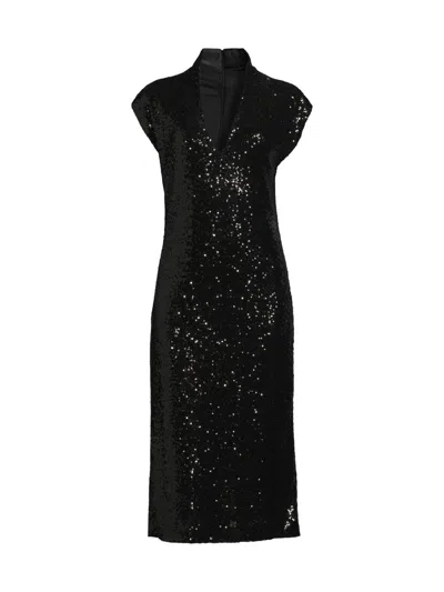 Natori Women's Sequined V-neck Midi-dress In Black