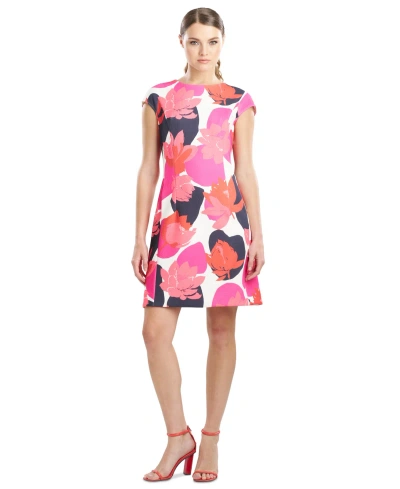 Natori Women's Sleeveless Lotus-print Shift Dress In Magenta