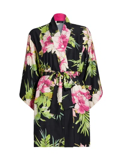 Natori Women's Sonomi Floral Charmeuse V-neck Robe In Multi