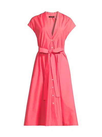 Natori Women's Techno Poplin Tie-waist A-line Midi-dress In Orange