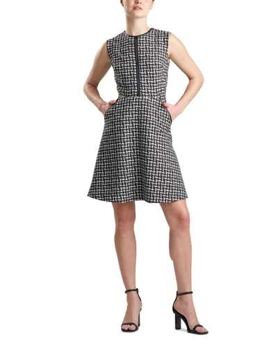 Natori Women's Tweed Faux-leather-trim Dress In Blw