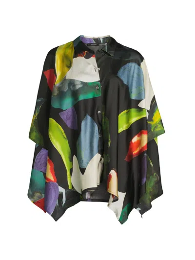 Natori Women's Yoru Silk Twill Caftan Shirt In Black Multi