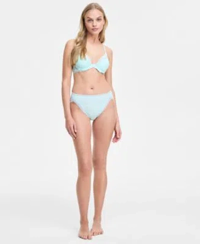 Natori Womens Feathers Lace Contour Underwire Bra Bliss Lace Trim Cotton French Cut Brief In Blue
