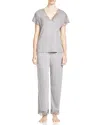 Natori Zen Floral-trim Short-sleeve Pajama Set In Gray