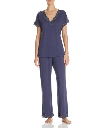 Natori Zen Floral Lace Trim Short Sleeve Pajama Set In Heg