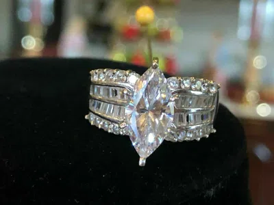Pre-owned Natsoul 3.10ct Engagement Bridal Marquise 925 Sterling Silver Channel Baguette Ring In White