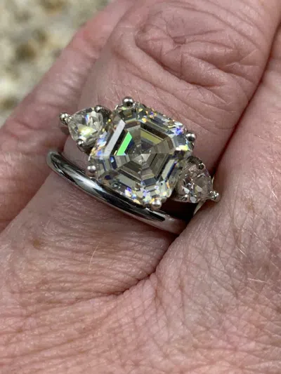 Pre-owned Natsoul Lovely 2.50ct Assher Cut Engagement Vintage Wedding Warm Three Stone Ring Set In White
