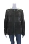 Natto Women's Round Neck Long Sleeves Full Zip Leather Jacket Black In Black