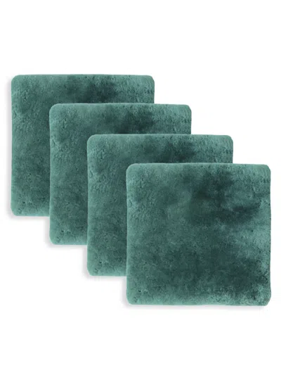 Natural 4-piece Shearling Chair Pads Set In Emerald