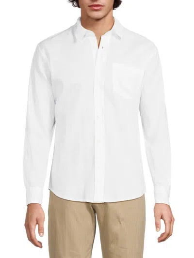 Natural Blue By Visitor Men's Solid Linen Long Sleeve Shirt In White