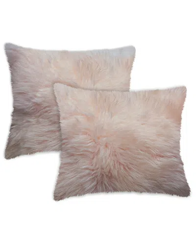 Natural Group Natural Pack Of 2 New Zealand Sheepskin 18x18in Pillows In Pink