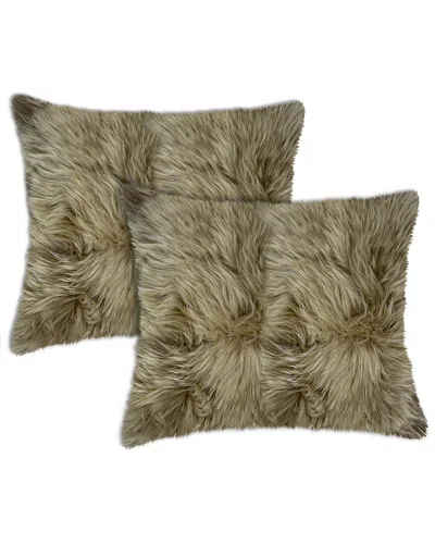 Natural Group Natural Pack Of 2 New Zealand Sheepskin 18x18in Pillows In Green
