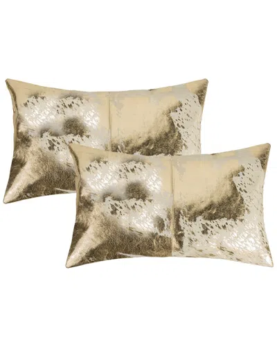 Natural Group Pack Of 2 Torino Scotland Cowhide Pillow In Gold
