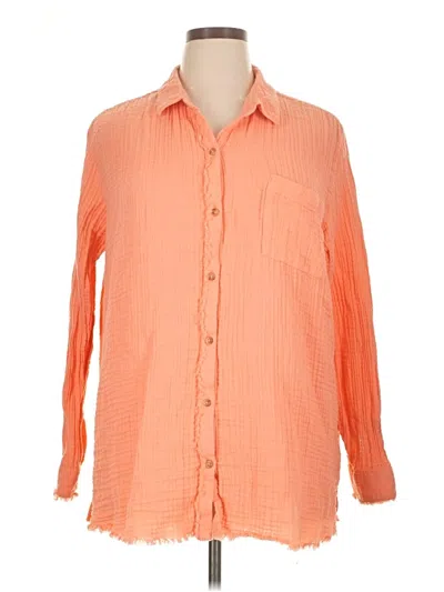 Pre-owned Natural Reflections 3/4 Sleeve Button Down Shirt In Orange