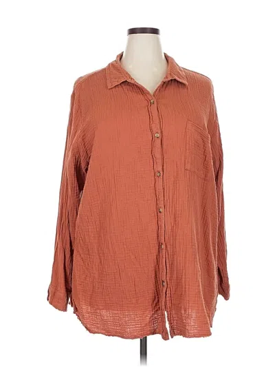 Pre-owned Natural Reflections Long Sleeve Blouse In Orange