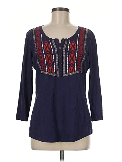 Pre-owned Natural Reflections Long Sleeve Henley Shirt In Blue