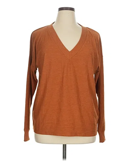 Pre-owned Natural Reflections Long Sleeve Top Brown V-neck Tops