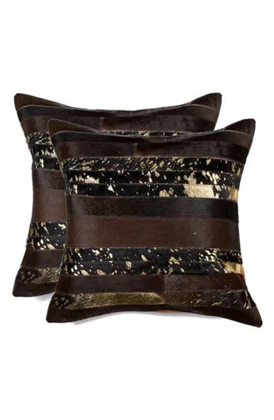 Natural Torino Madrid Genuine Cowhide Pillow In Chocolate / Gold