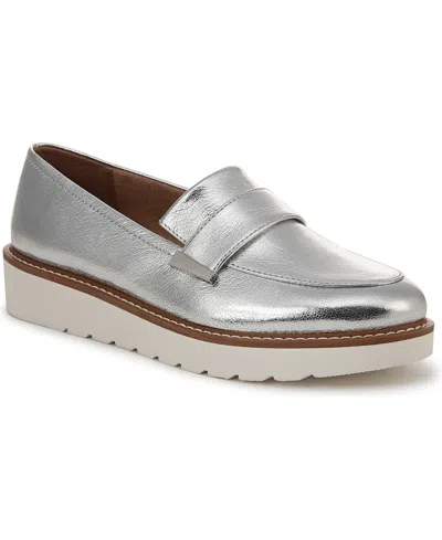 Naturalizer Adiline Lug Sole Loafers In Silver Leather