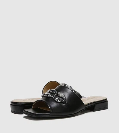 Naturalizer Angie Sandals Women's Black Leather Square Toe Slip On Jobb1140