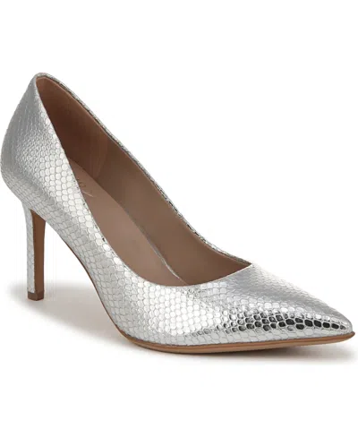 Naturalizer Anna Pointed Toe Dress Pumps In Silver Metallic Snake Embossed Leather