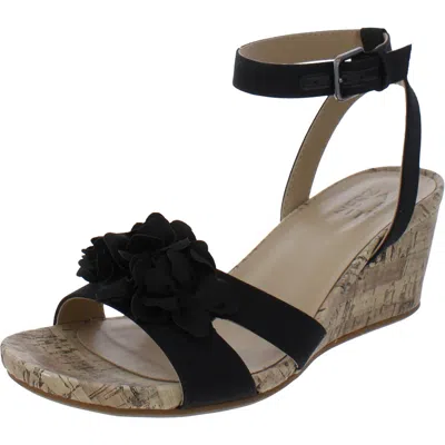 Naturalizer Areda-flower Womens Ankle Strap Man Made Wedge Sandals In Black