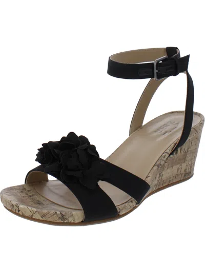 Naturalizer Areda-flower Womens Ankle Strap Man Made Wedge Sandals In Black