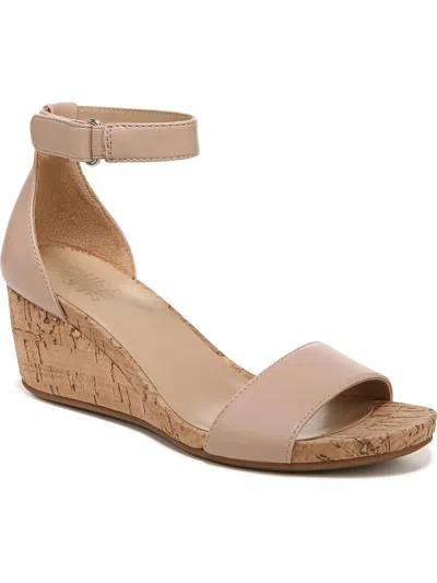 Naturalizer Areda Ankle Strap Wedge Sandal In Fawn Beige Faux Leather