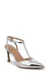 Naturalizer Astrid T-strap Pointed Toe Pump In Silver Faux Leather