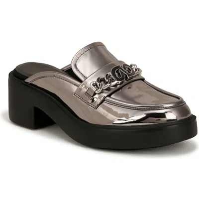 Naturalizer Ayden Womens Chain Leather Mules In Pewter Faux Leather