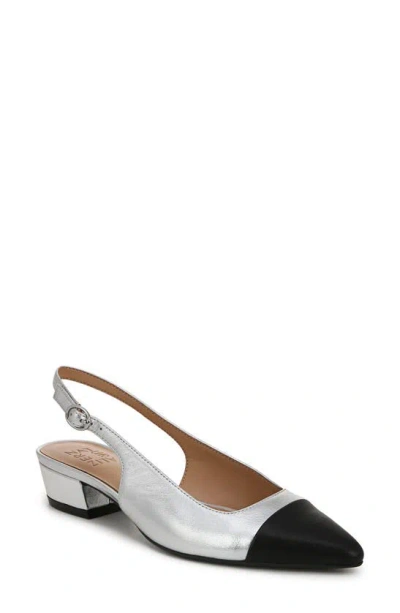 Naturalizer Banks Pointed Toe Slingback Pump In Silver / Black Leather