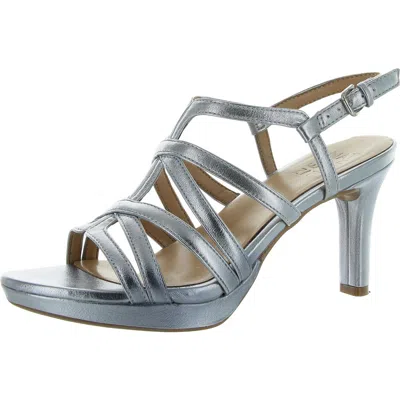 Naturalizer Baylor Womens Faux Leather Caged Slingback Sandals In Light Blue Faux Leather