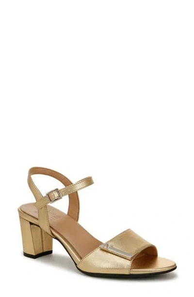 Naturalizer Bristol-ornament Ankle Strap Block Heel Sandals In Dark Gold Faux Leather