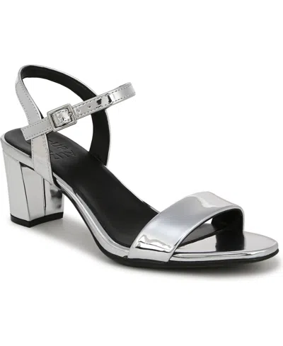 Naturalizer Bristol Ankle Strap Sandals In Silver Mirror Faux Leather