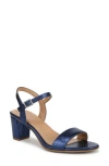 Naturalizer Bristol Block Heel Ankle Strap Sandal In Future Dusk Blue Metallic Snake Embossed