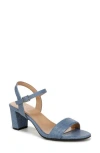 Naturalizer Bristol Block Heel Ankle Strap Sandal In Denim Blue Metallic Twill Faux Leather
