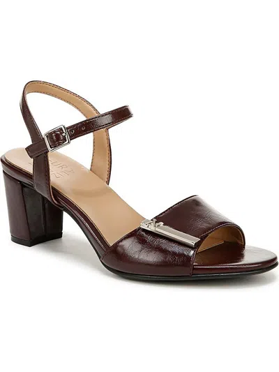 Naturalizer Bristol-ornament Ankle Strap Block Heel Sandals In Merlot Red Faux Leather