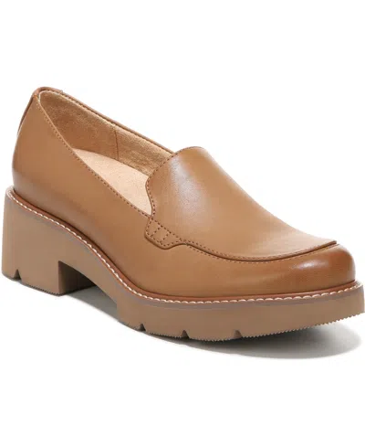 Naturalizer Cabaret Lug Sole Loafers In English Tea Brown Faux Leather