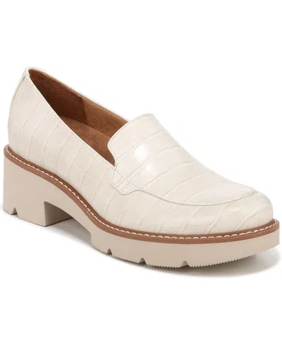 Naturalizer Cabaret Lug Sole Loafers In Porcelain Croco Embossed Faux Leather