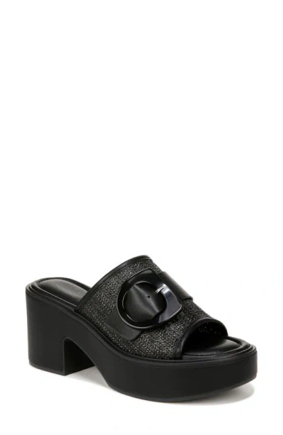 Naturalizer Clara 2 Wedge Platform Slide Sandal In Black Raffia