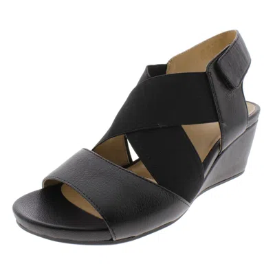 Naturalizer Cleo Womens Leather Strappy Wedges In Black