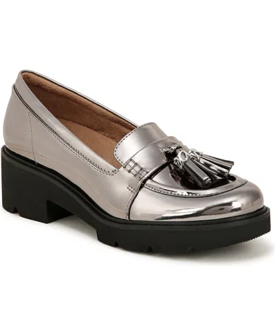 Naturalizer Committed Lug Sole Loafers In Pewter Faux Leather