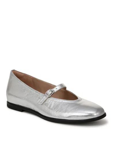 Naturalizer Elina Mary Jane Square Toe Flats In Silver Leather