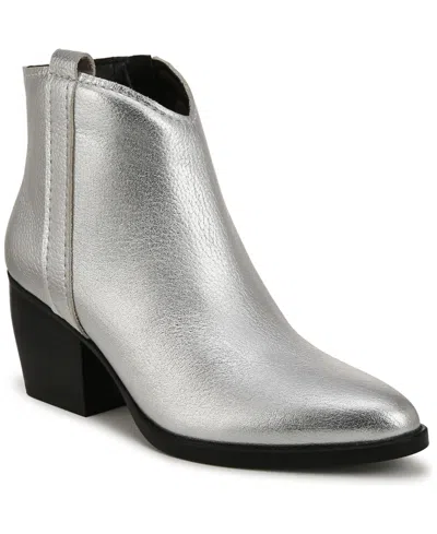 Naturalizer Fairmont Pointed Toe Western Booties In Silver Leather