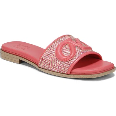 Naturalizer Genevieve Slide Sandal In Sunset Coral Pink Woven Fabric,faux Leat