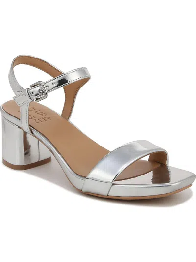 Naturalizer Izzy Womens Leather Ankle Strap Block Heel In Silver